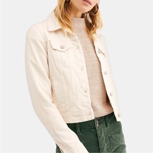 Free People Rumors Denim Jacket, Large in Ecru